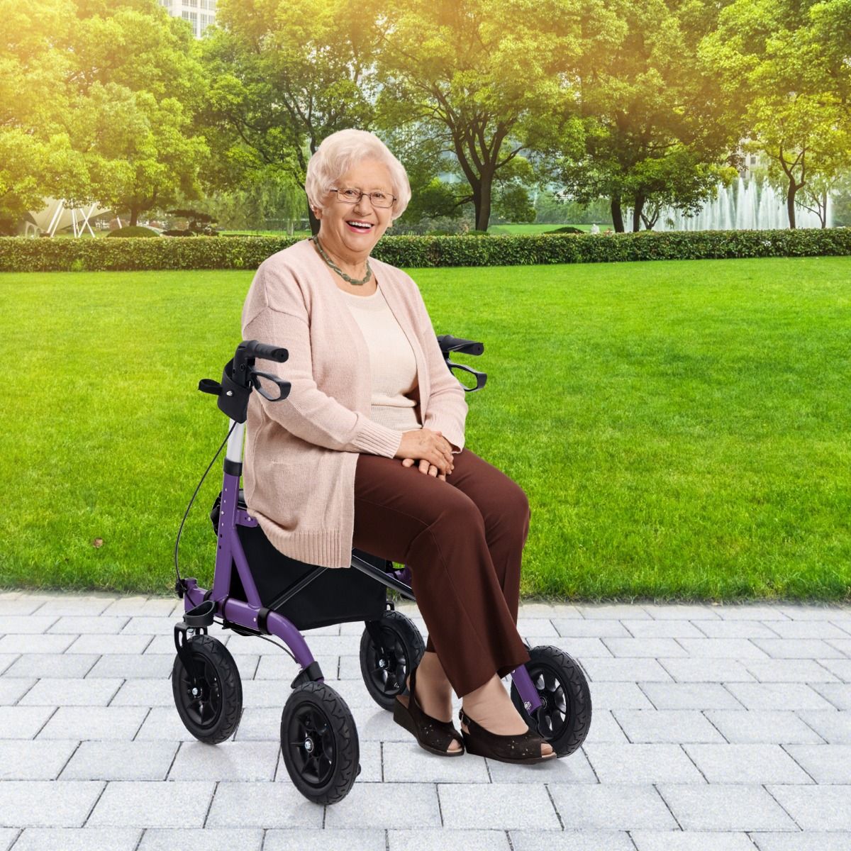 Coast Faltbarer Rollator mit Sitz – 2-in-1-Rollstuhl und Gehhilfe – 6-fach höhenverstellbar – lila