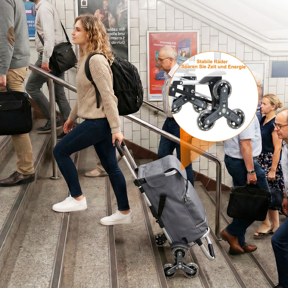 Sekey Einkaufswagen mit Treppenfahrfunktion, 60 l, grau, 36 x 42 x 98 cm