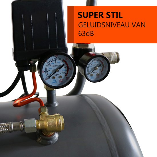 Kibani Superleiser Kompressor 50 Liter + Luftschlauch + Luftdüse + Reifenpumpe – SET – Low Noise – Kompressoren – 50 l
