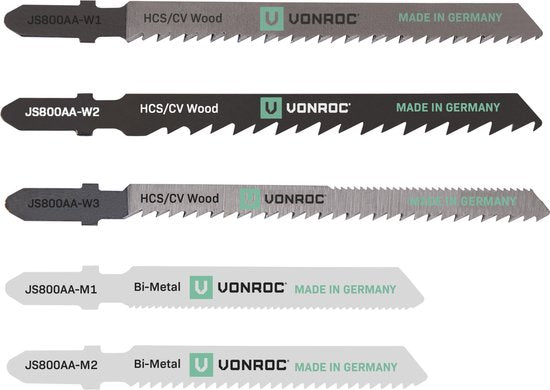 VONROC Stichsägeblätter - T-Schaft - 5 Stück - Holz & Metall - Made in Germany