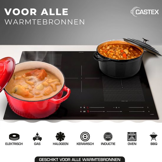 Castex Elegance Royal Gusseisen Kasserolle - Mit Deckel - 24 cm - Induktionspfanne - Schwarz