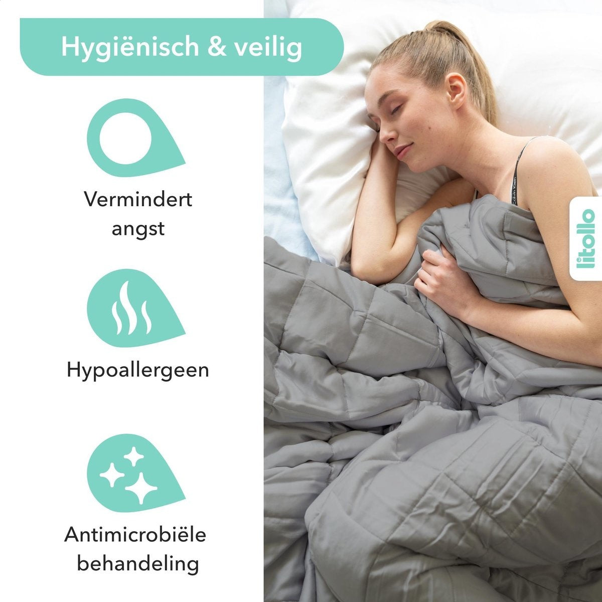 Litollo Weighted Blanket 7 kg - Beschwerungsdecke - 4 Jahreszeiten - Grau - 140x200cm - Inkl. 5 Jahre Garantie