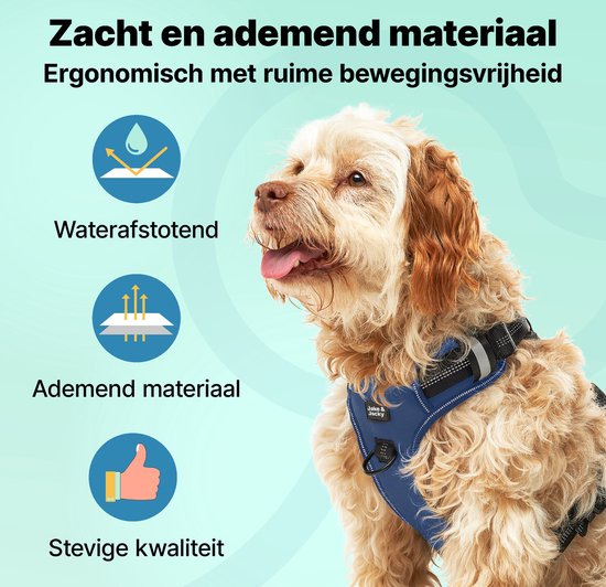 Jake und Jacky Hundegeschirr - Anti-Zieh-Geschirr - Hundegeschirr - Y-Geschirr Hund - Reflektierend - Blau - Größe M