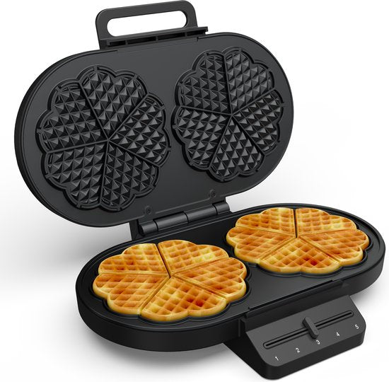 Princess 132384 Doppel-Waffeleisen – 10 herzförmige Waffeln – 1200 W – Einstellbarer Thermostat – 5 Stufen – Antihaftbeschichtung – PFAS-frei – Schwarz – Gaufrier