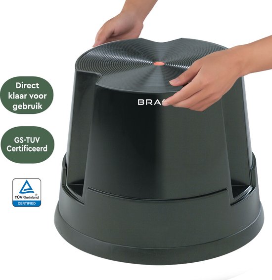 BRASQ Tritthocker aus schwarzem Kunststoff Essential ST100, Tragkraft 150 kg, Tritthocker, Elefantenfuß, Bürostuhl, Treppe, Rolltreppe, Hocker
