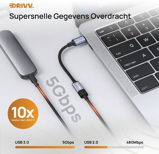 Drivv. USB-C-auf-USB-A-OTG-Adapter – USB-C-auf-USB-Konverter – USB-C-Adapter – Laptop – Smartphone – Grau
