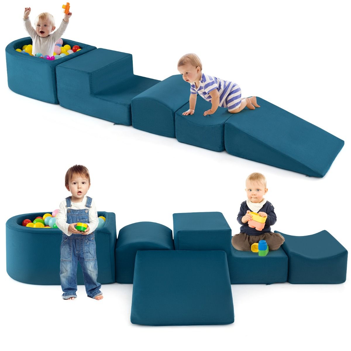 Coast Kletter- und Krabbel-Set – 5-teiliges Set aus weichen Spielblöcken mit Bällebad – blau