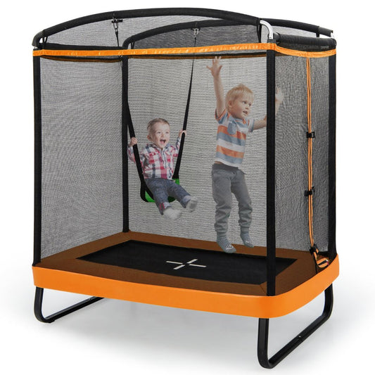 Coast 2-in-1 Kindertrampolin mit Schaukel und Sicherheitsnetz - Schwarz/Orange - 190x122 cm