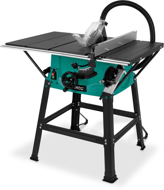 VONROC Sägetisch 2000W - Ø250mm - Große Arbeitsfläche - Sägewinkel einstellbar von 0° bis 45° - Mit Soft-Start-Technik - Inkl. 60T Sägeblatt und Ständer