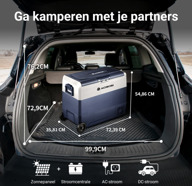 AAOBOSI 60 l Kompressor-Kühlbox mit zwei Temperaturzonen – Steuerung per App – 12/24 V & 230 V – Schwarz