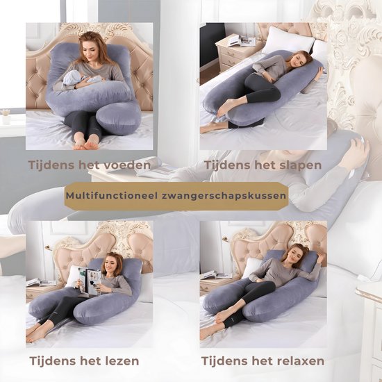 Schwangerschaftskissen – XXL-U-Form – Körperkissen – Seitenschlafkissen – Plüschbezug – Stillkissen – 280 cm – Reißverschluss – Rheme