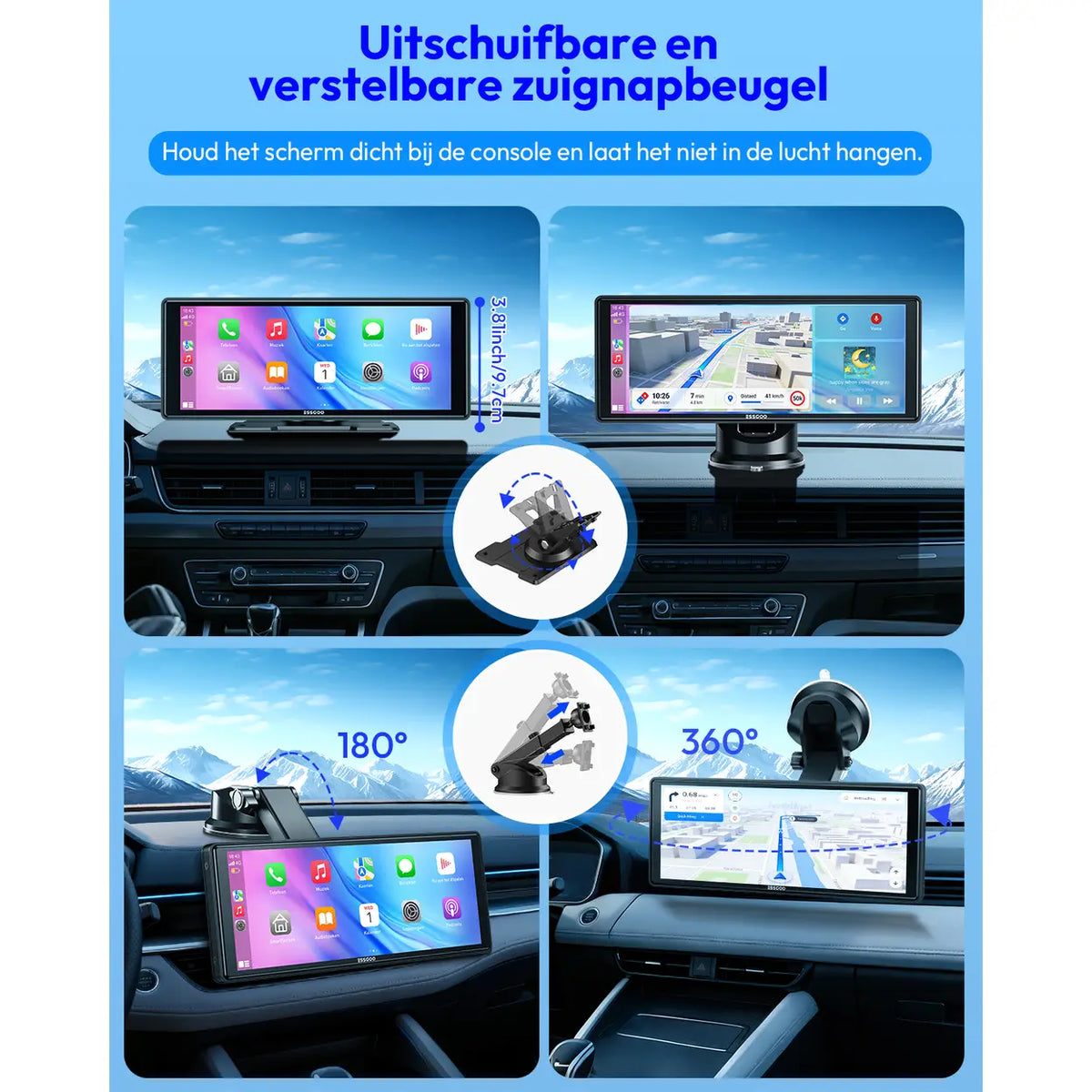 ESSGOO tragbarer CarPlay-Bildschirm, 10,26 Zoll – kabellos