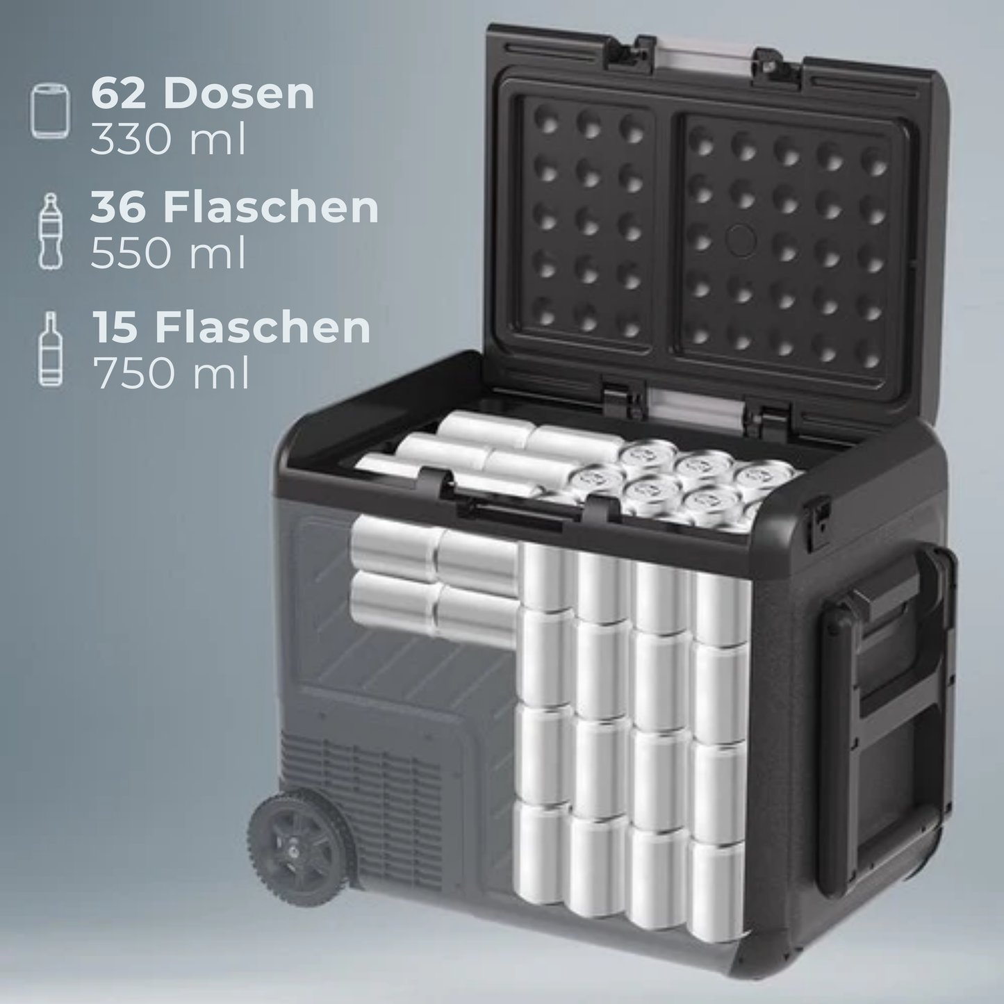 Auronic Electric Cool Box - Kompressor - Mit Rädern - 12V 230 Volt - Auto - 50L - Schwarz/Grau