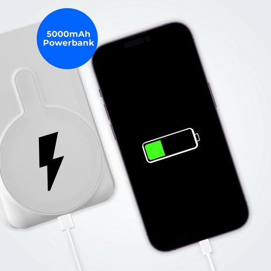Denver Powerbank mit kabellosen Kopfhörern - 2-in-1 - 5.000 mAh - Bluetooth-Kopfhörer kabellos - Geeignet u.a. für iPhone und Samsung - PWE5001W