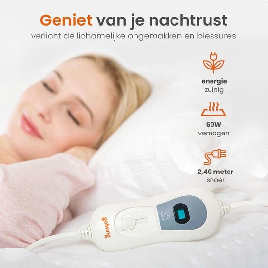 Goliving Electric Blanket - 2-Personen - Wärmedecke - Elektrische Decke - 3 Wärmestufen - Timerfunktion - 60 Watt - Polyester - 160 x 140 cm - Weiß