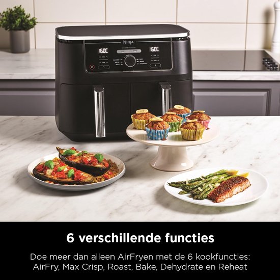 Ninja Doppel-Heißluftfritteuse XXL – 9,5 Liter – Modell 2020 – Dual-Zone-Technologie – AF400EU