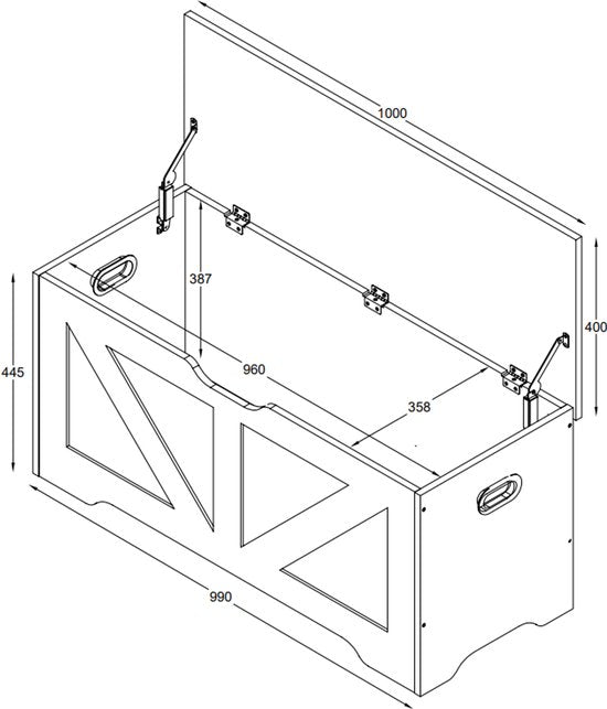 VDD - Aufbewahrungsbox - Aufbewahrungsbox Holz - Aufbewahrungsbox - Spielzeugbox - Deckenbox - Aufbewahrungsbox für drinnen - schwarz - groß - 100 x 40 x 46 cm