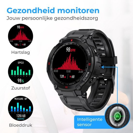 Nuvance Outdoor Smartwatch K22 - 45mm - Touchscreen - IP67 Wasserdicht - iOS & Android