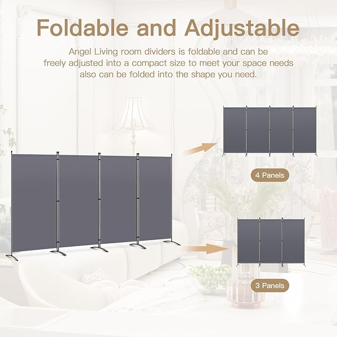 Angel Living Paravent – 4 Paneele – 324 x 180 cm – Grau – Freistehend