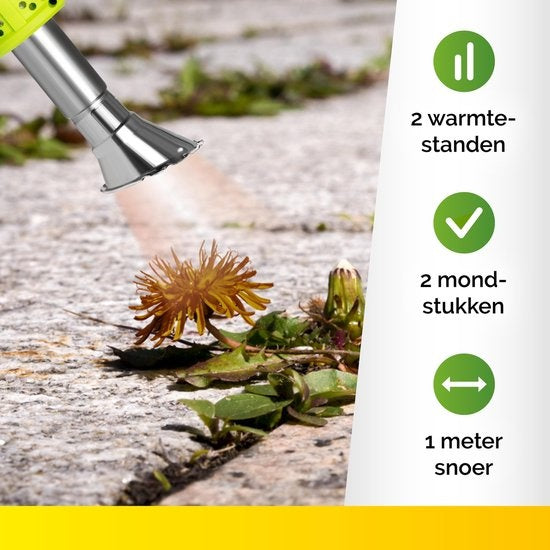 Kinzo Elektrischer Unkrautbrenner - Unkrautentferner 2000W - bis zu 650Â°C - Multifunktional - Umweltfreundlich - Inklusive Aufsätze - Grün/Grau