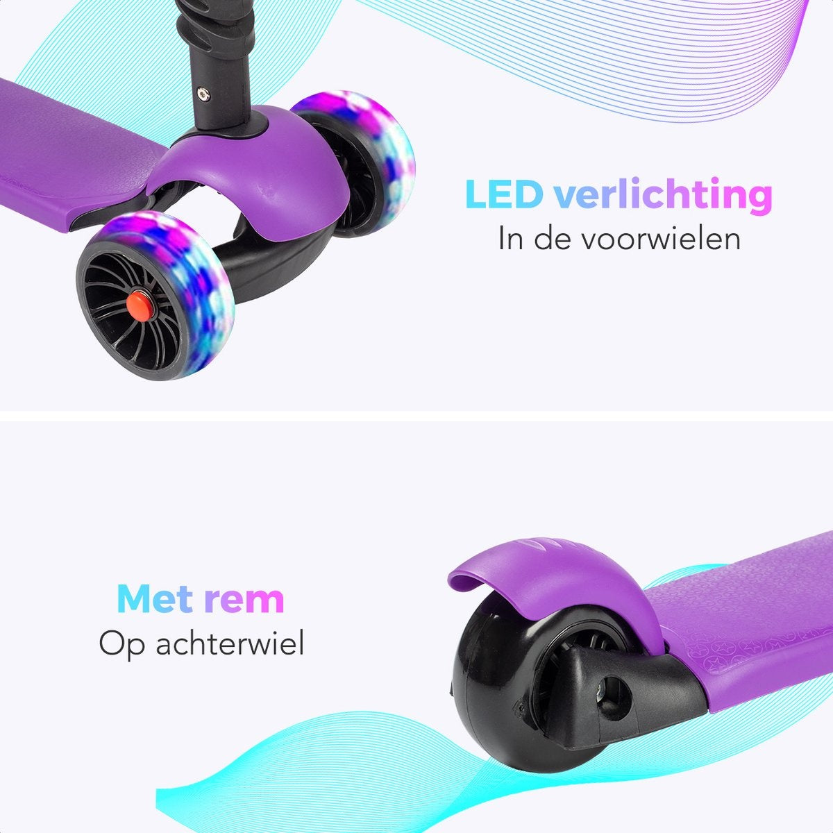 LifeGoods MultiRider Kinder-Roller - Stufe 3-8 Jahre - Verstellbarer Sitz - Leuchtende Räder - Jungen/Mädchen - Lila