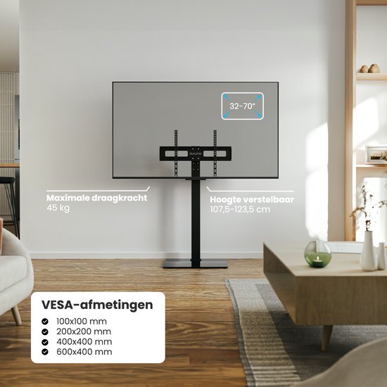 Auronic TV Ständer - Höhenverstellbar - Schwenkbar - Neigbar - 32 bis 70 Zoll - Schwarz