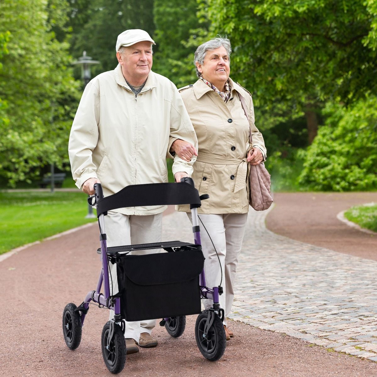 Coast Faltbarer Rollator mit Sitz – 2-in-1-Rollstuhl und Gehhilfe – 6-fach höhenverstellbar – lila