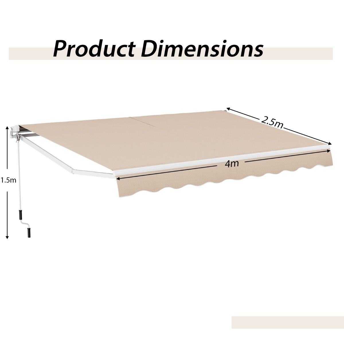 Coast ausziehbare Terrassenmarkise – manuelle Kurbel – Aluminiumrahmen – beige 4 x 2,5 m