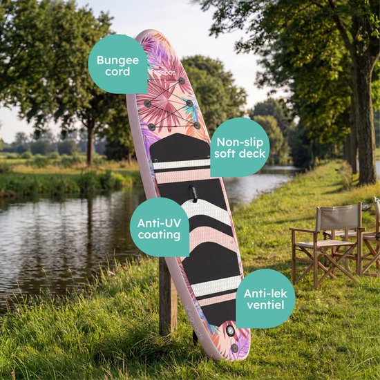 LifeGoods PaddlePro SUP Board - Aufblasbares Paddle Board - Komplettset - Max. 150KG - 320x81cm - Tropisches Rosa
