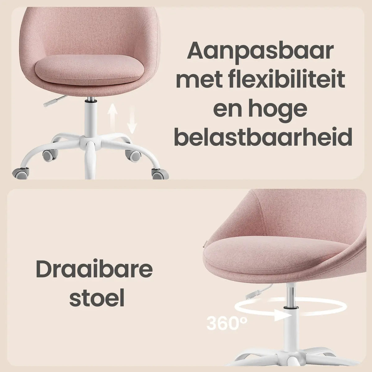 JOYFURNOS Drehbarer Bürostuhl – höhenverstellbar – rosa