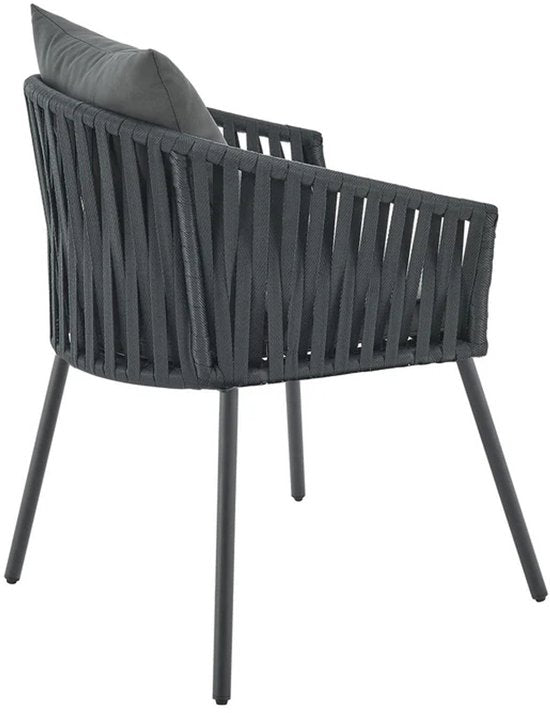 Juskys Stühle mit Seilgeflecht - 2er Set - Inkl. Sitz- und Rückenkissen - Dunkelgrau