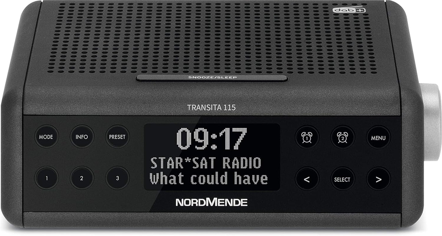 Nordmende Transita 115 Digitaler Radiowecker - DAB+/FM - 3W - Doppelalarm - OLED-Display - Anthrazit - 19,3 x 11,5 x 6,6 cm