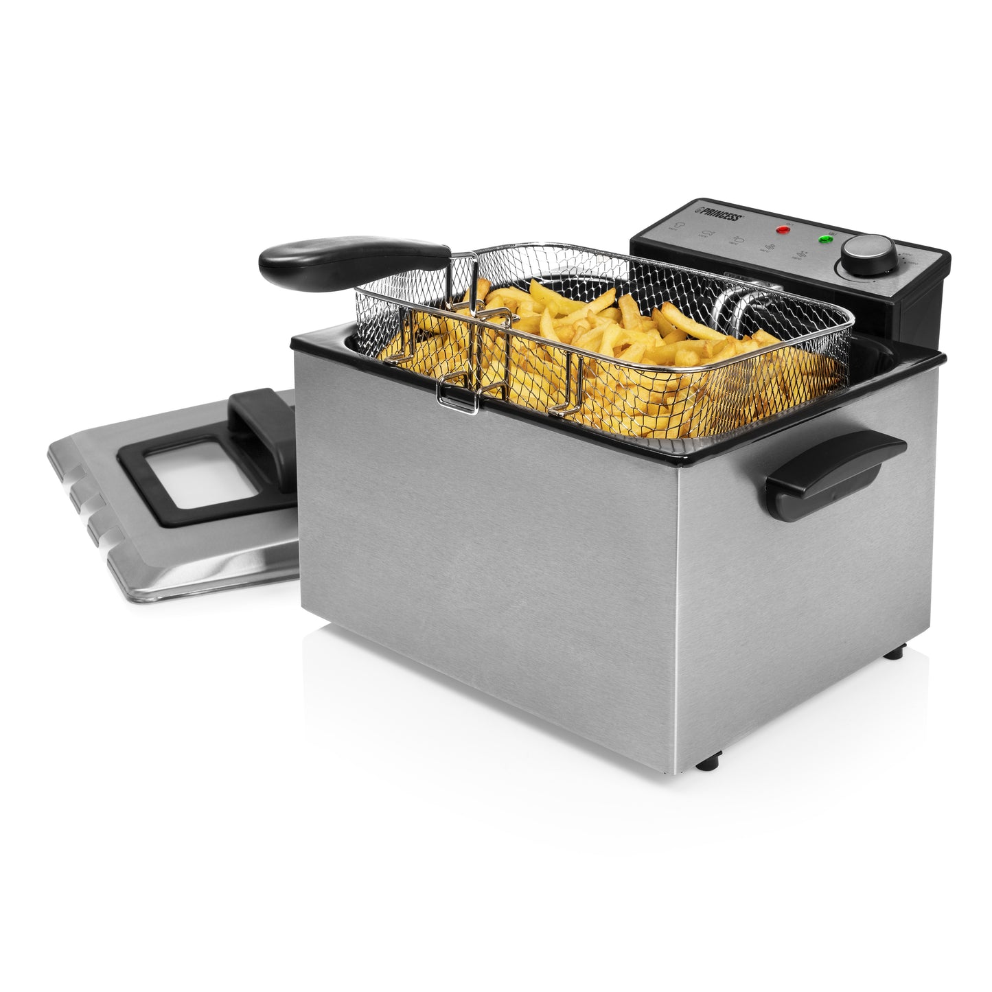Princess 185000 Fritteuse – 5 l – 3270 W – 3 Frittierkörbe – Edelstahl/Schwarz