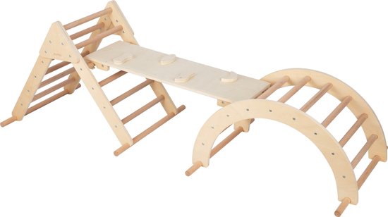 Sunny Charlie 3-in-1-Klettergerüst aus Naturholz – Montessori-Spielzeug – Kletterbogen – Kletterdreieck – FSC Mix
