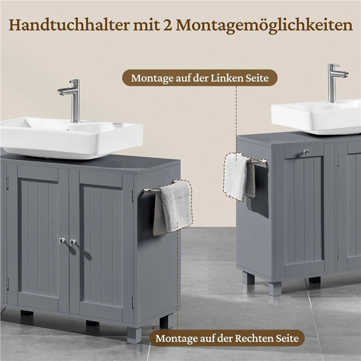 Yaheetech Waschbeckenunterschrank mit U-förmiger Aussparung und Wäschekorb 90 x 30 x 62,5 cm – Dunkelgrau – MDF und Metall