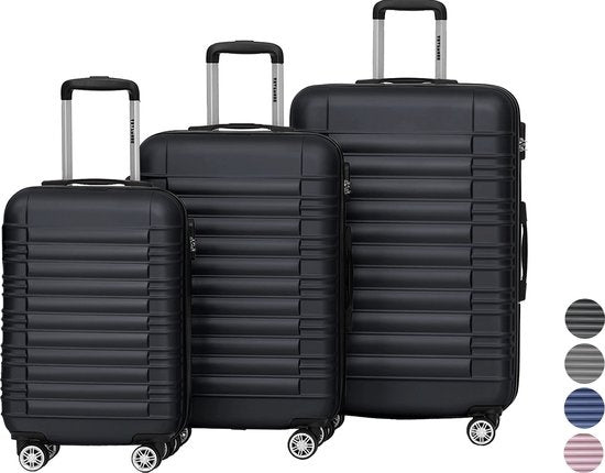 TRVLMORE - Kofferset - 3 Stück - 38L (Handgepäck) + 70L + 110L - Schwarz