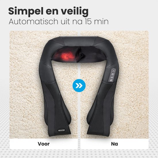 Auronic Shiatsu-Massagekissen - Elektrisch - Kabellos - Massagegeräte - Nacken und Schulter - Infrarot - inklusive Tragetasche - Schwarz