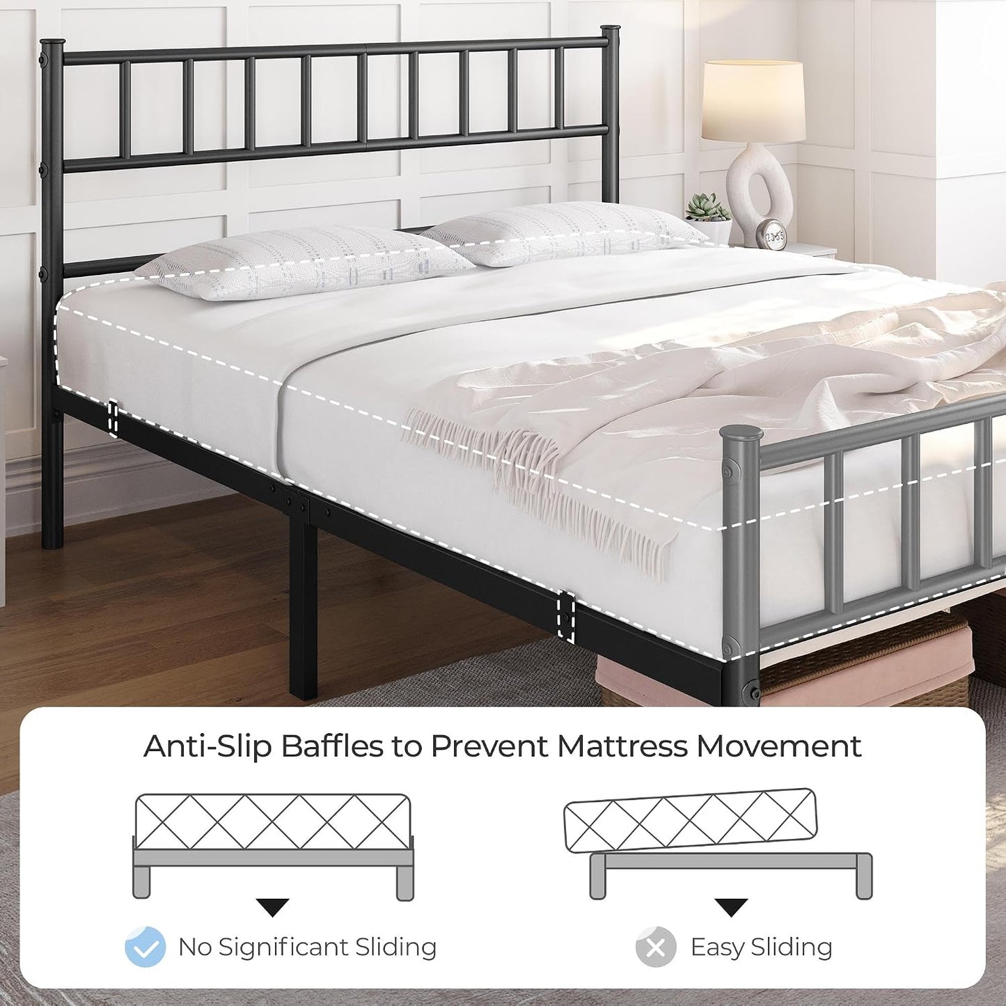 Yaheetech Bettgestell 4ft6 – 500 kg – mit Kopfteil – 32 cm Stauraum unter dem Bett – Schwarz