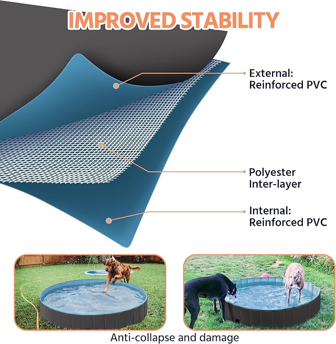 Yaheetech XXL Hundeschwimmbecken, zusammenklappbar, 160 x 30 cm – Schwarz – Rutschfestes Hundebad für Hunde und Katzen