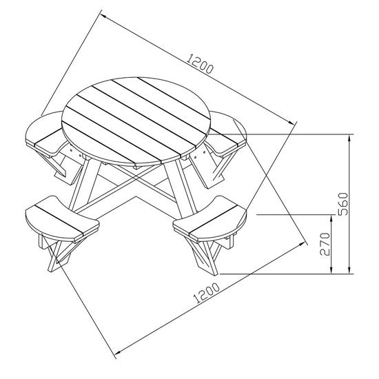 AXI Ufo Picknicktisch, rund, für 4 Kinder, in Braun/Weiß – Picknicktisch aus Holz – 120 x 120 x 56 cm