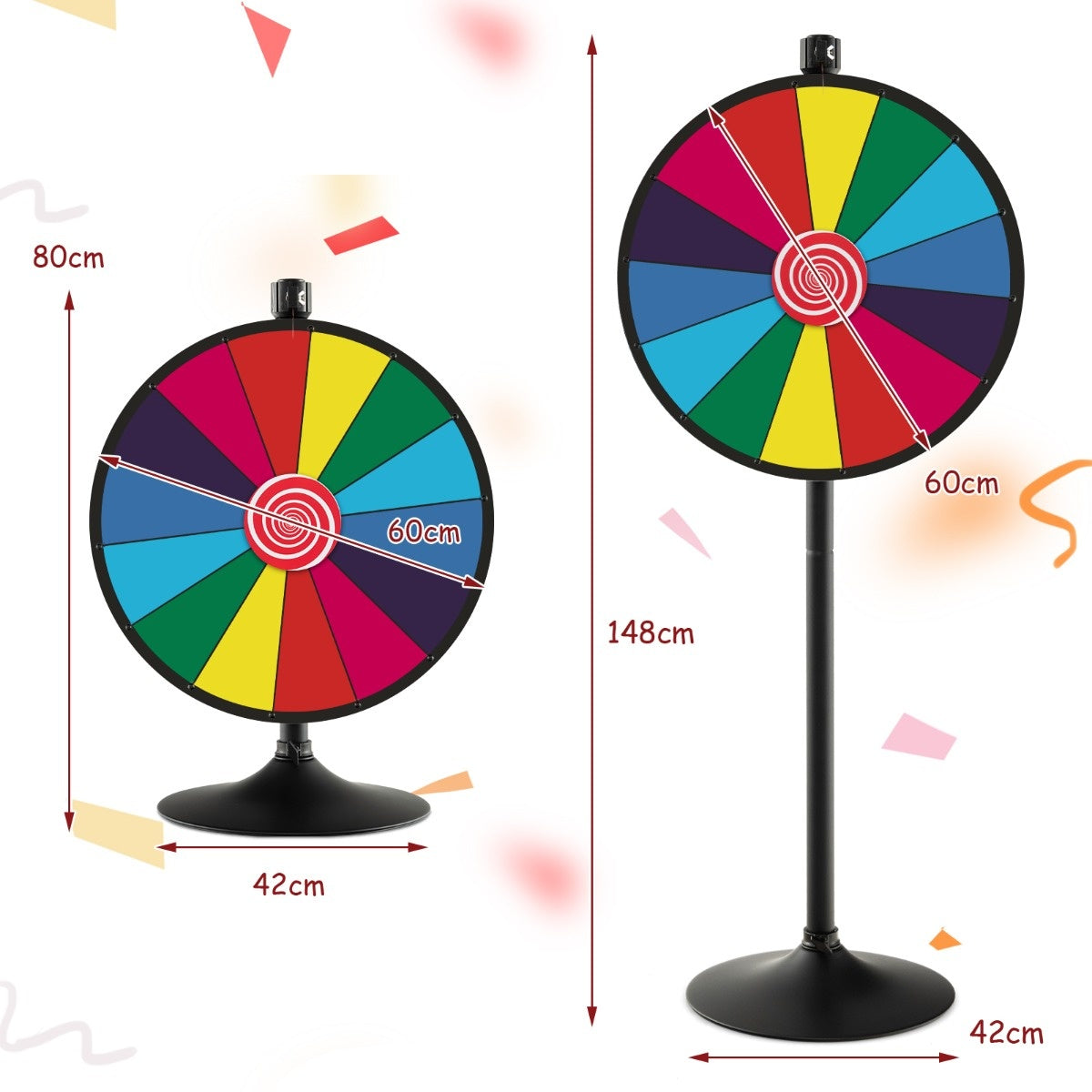 Coast Glücksrad - Ø 60 cm - Höhenverstellbar 80–200 cm - 12 Segmente - Tisch & Standmodell