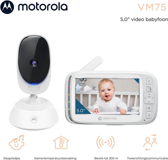 Motorola Nursery Babyphone mit Kamera – Babyphone VM75 – Babykamera mit Farbdisplay, Zwei-Wege-Kommunikation, Schlafliedern und Infrarot-Nachtsicht – 300 m Reichweite