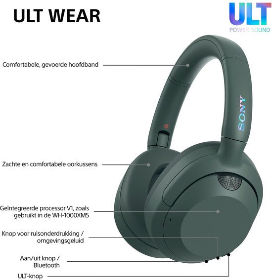 Sony ULT Wear – Kabellose Kopfhörer mit Geräuschunterdrückung und ULT Power Sound – Forest Gray