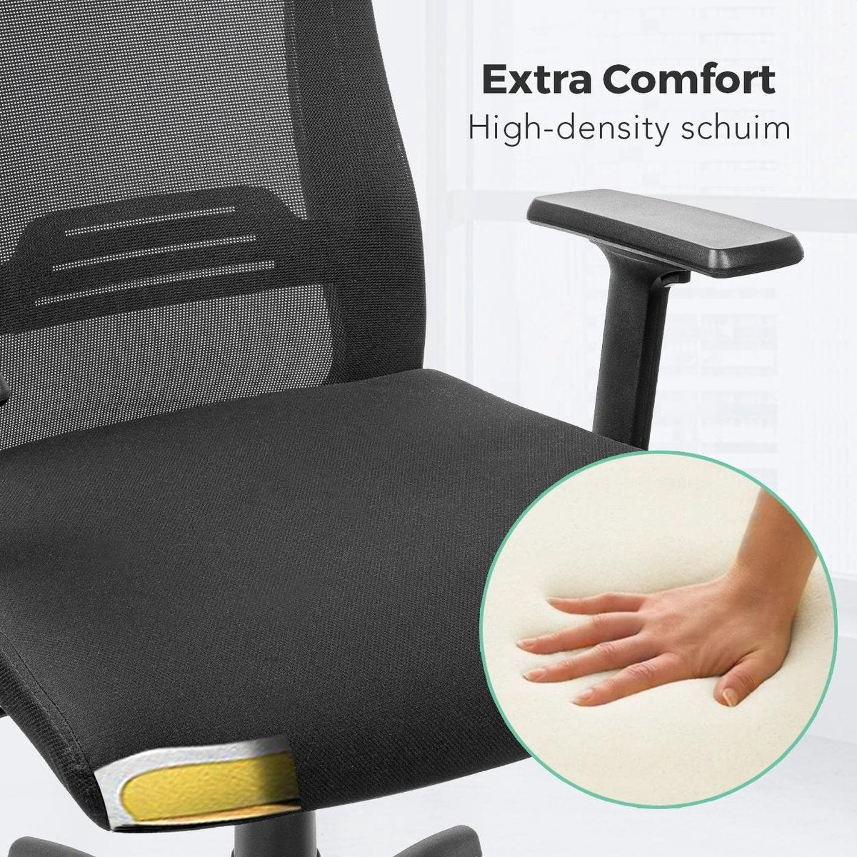 LifeGoods Ergonomischer Bürostuhl - Schreibtischstuhl - Verstellbar - Erwachsene - Schwarz