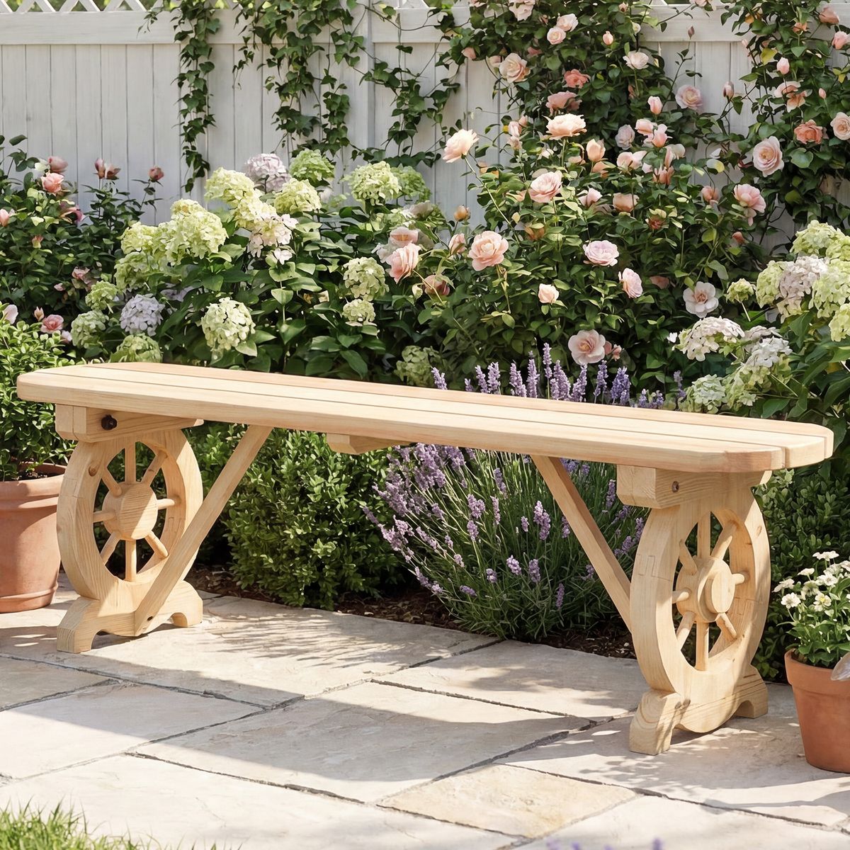Coast Terrassenbank aus Holz – Wagenradfüße – für zwei Personen – naturfarben