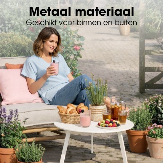 Mica Decorations Seattle Beistelltisch für den Außenbereich – Runder Couchtisch – Pflanzentisch und Couchtisch – H 30 x Ø 38 cm – Metall – Weiß