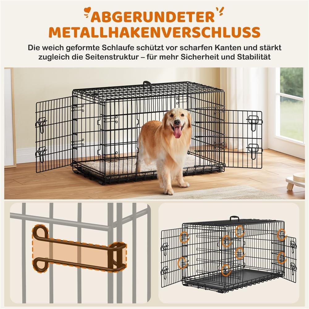 Yaheetech Faltbare Hundebox XL – 107 x 66 x 74,5 cm – 2 Türen mit Trennwand und herausnehmbarem Boden – Schwarz