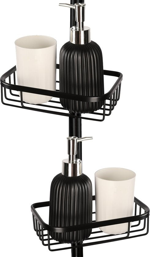 Goliving Duschregal hängend - Duschregal - Ohne Bohren - Küchenregal - Spülbeckenorganisator - Badezimmerzubehör - 19,5 cm - 2er Set - Schwarz