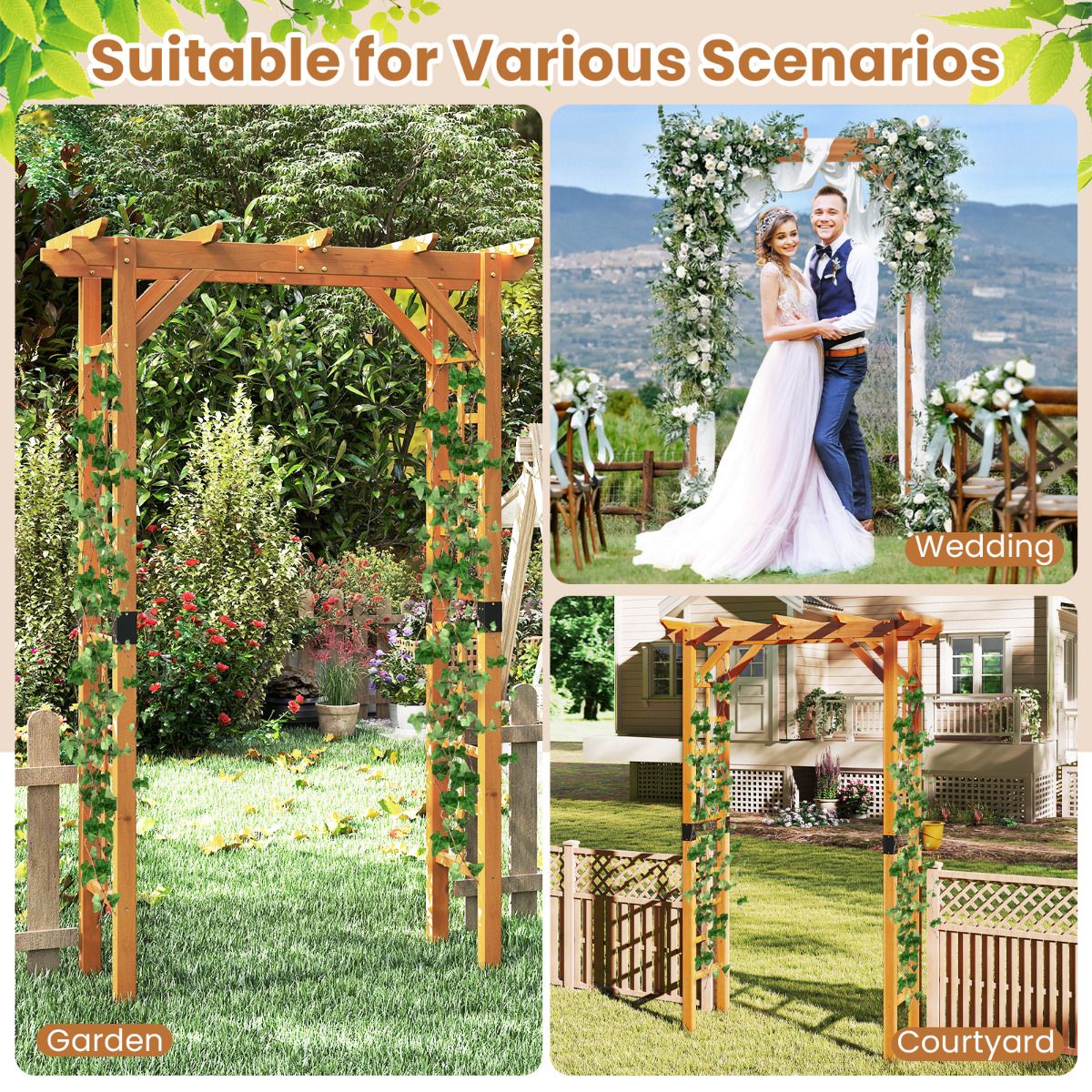 Coast 215 cm Gartenbogen aus Holz mit flachem Vordach in Orange - Robuste Pergola für Kletterpflanzen und Gartendekoration