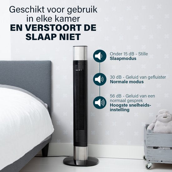 Intelligenter Turmventilator – ohne Flügel – mit App und Fernbedienung – Timer – energieeffizient – Princess 358280 – Schwarz